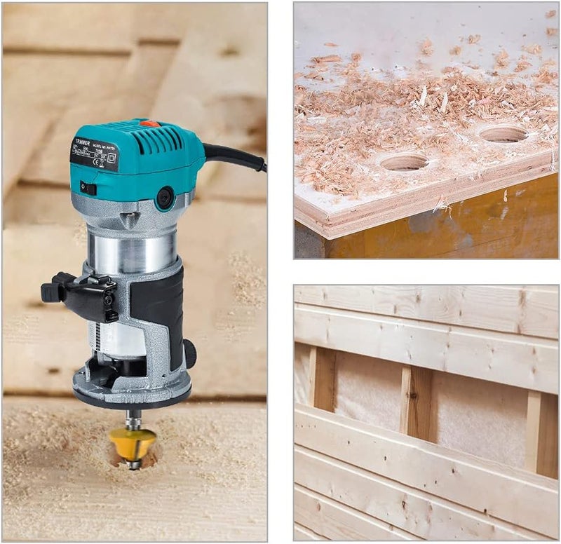 Anesty Compact Router with Trimmer/Fixed Base, Variable Speed Trim Router Palm Router Laminate Trimmer, 1/4" 710W Electric Wood Router Tool Kit with 15 Router Bits for Woodworking - Image 5